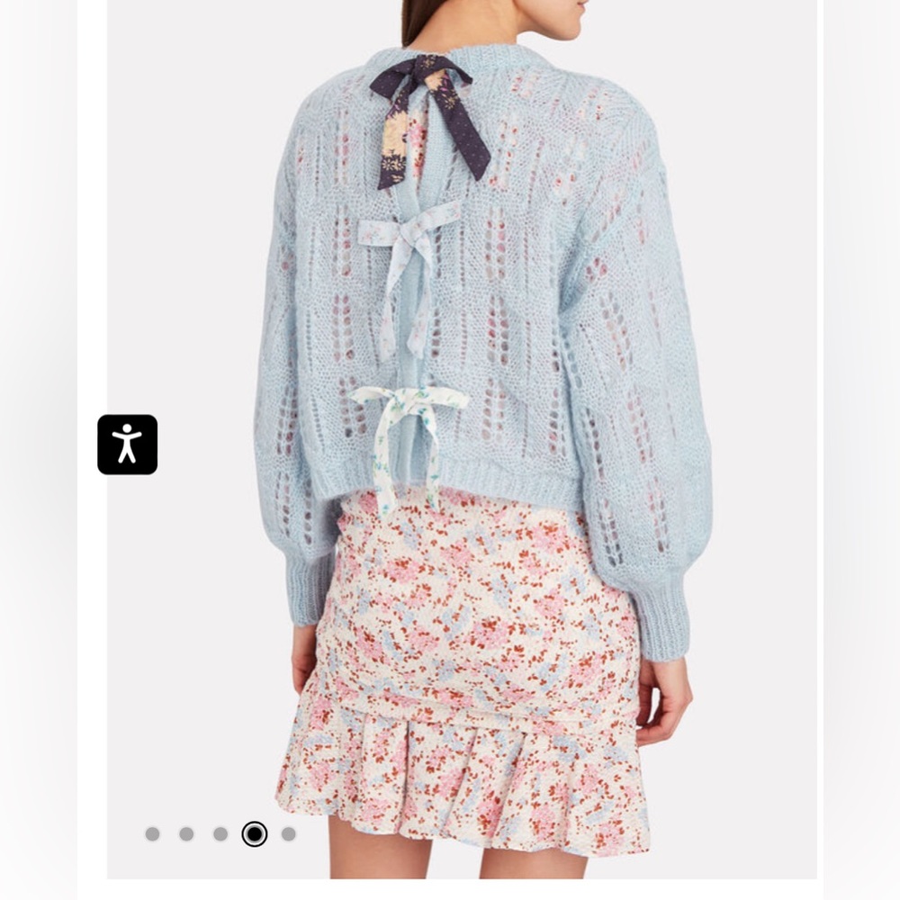 LoveShackFancy Light Blue Open-Knit Bow-Back Sweater